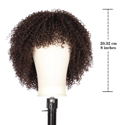 8" Synthetic Short Afro Kinky Curly Wigs for Black Women Realistic Curly Wigs with Hair Bangs Lightweight Soft Bouncy Curls Hair Wigs（Brown）