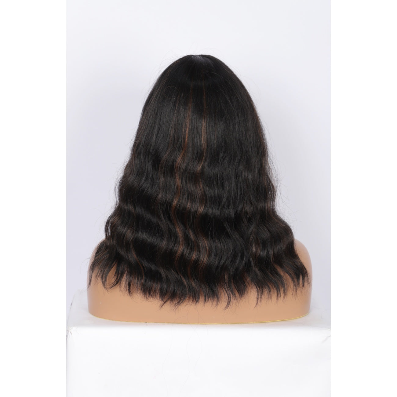 Short Synthetic Black Brown Highlights Wig with Hair Bangs Short Wavy Curly Wig for Women -Natural Looking and Heat Resistant Full Head Hair Replacement Wig for Daily Wear or Costume Wig