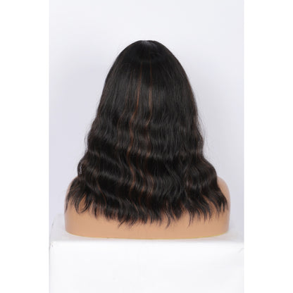 Short Synthetic Black Brown Highlights Wig with Hair Bangs Short Wavy Curly Wig for Women -Natural Looking and Heat Resistant Full Head Hair Replacement Wig for Daily Wear or Costume Wig
