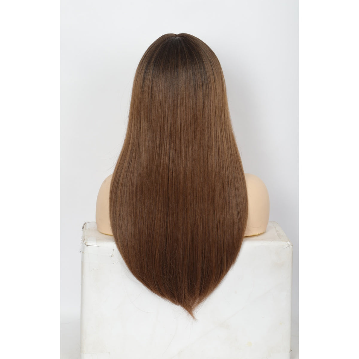 24 Inch Long Straight Synthetic Wig with Bangs Silky Full Hair Wigs for Women,Dark Root to Light Brown