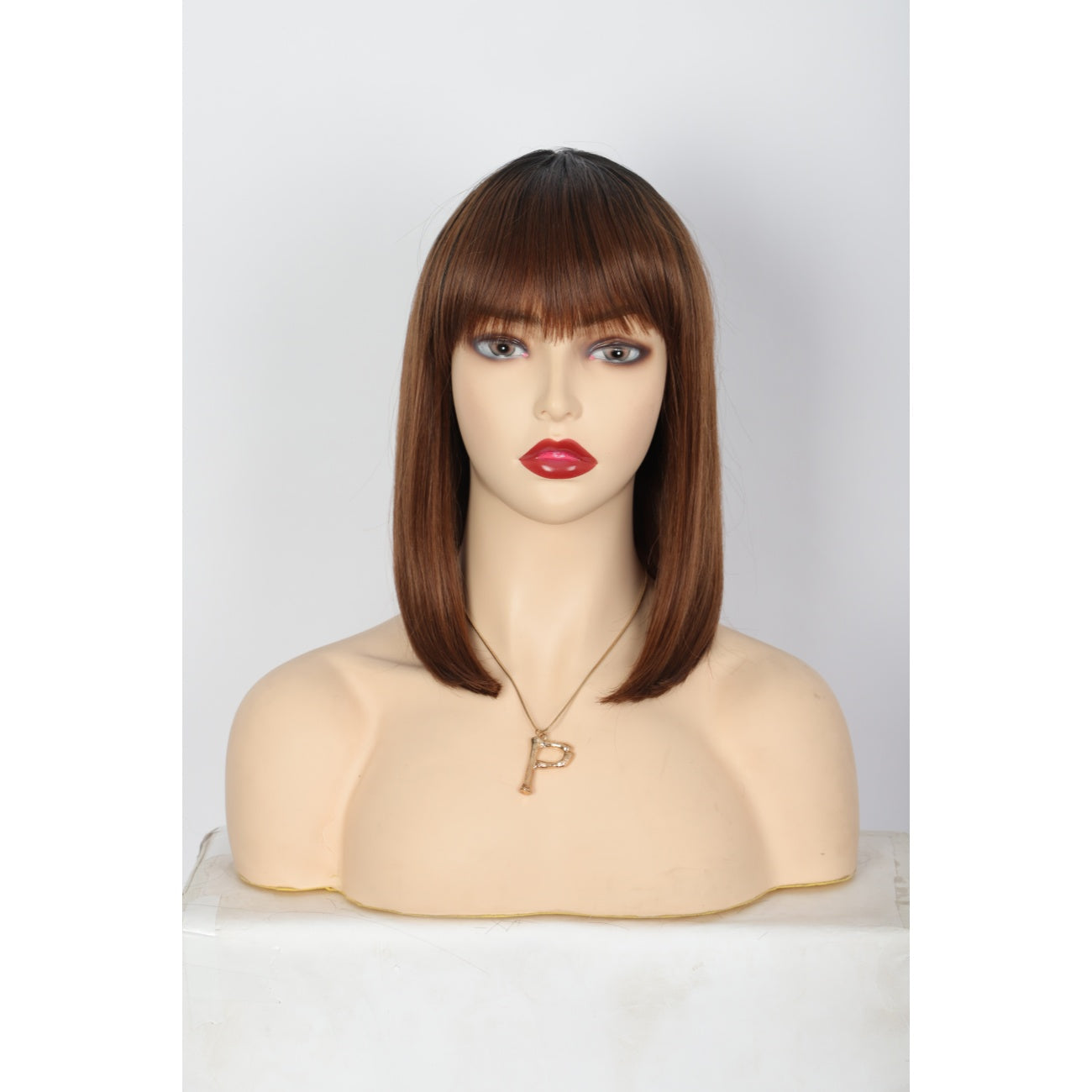 Bob Wigs for Women Short Straight Bob Wig with Hair Bangs Natural Looking Heat Resistant Synthetic Hair Wigs for Women 13 Inches (Chestnut Brown)