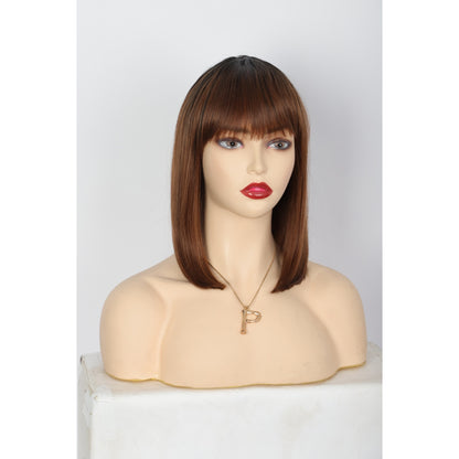Bob Wigs for Women Short Straight Bob Wig with Hair Bangs Natural Looking Heat Resistant Synthetic Hair Wigs for Women 13 Inches (Chestnut Brown)