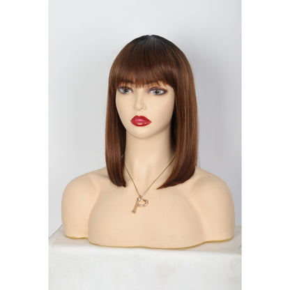Bob Wigs for Women Short Straight Bob Wig with Hair Bangs Natural Looking Heat Resistant Synthetic Hair Wigs for Women 13 Inches (Chestnut Brown)