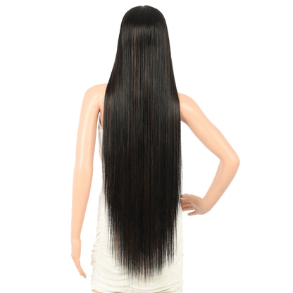 38" Super Long Straight Wigs Lace Front Wigs Middle Part Wig Brown Highlight Synthetic Wig for Women