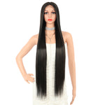 38" Super Long Straight Wigs Lace Front Wigs Middle Part Wig Brown Highlight Synthetic Wig for Women