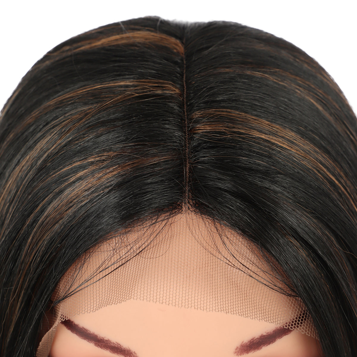 38" Super Long Straight Wigs Lace Front Wigs Middle Part Wig Brown Highlight Synthetic Wig for Women