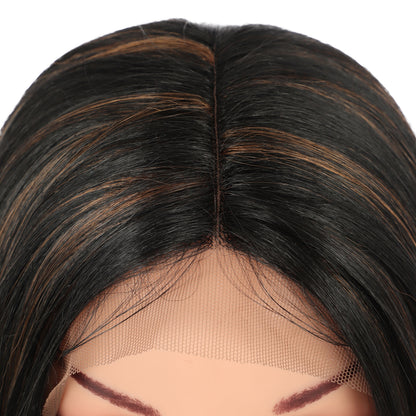 38" Super Long Straight Wigs Lace Front Wigs Middle Part Wig Brown Highlight Synthetic Wig for Women