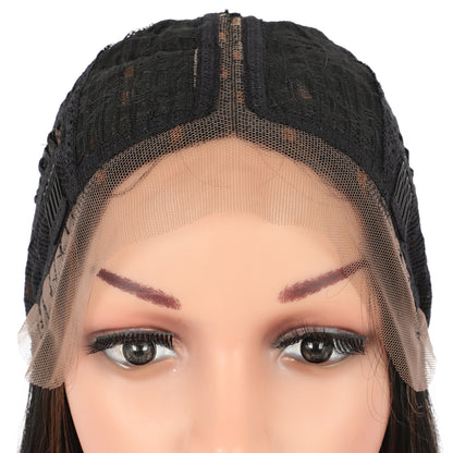 38" Super Long Straight Wigs Lace Front Wigs Middle Part Wig Brown Highlight Synthetic Wig for Women