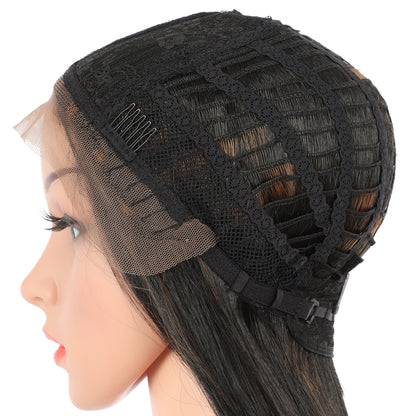 38" Super Long Straight Wigs Lace Front Wigs Middle Part Wig Brown Highlight Synthetic Wig for Women