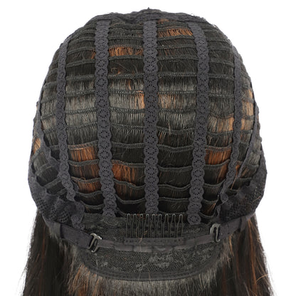 38" Super Long Straight Wigs Lace Front Wigs Middle Part Wig Brown Highlight Synthetic Wig for Women