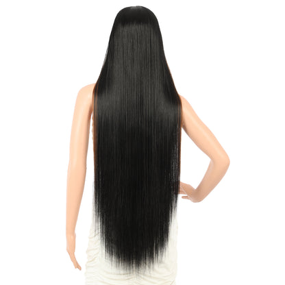 38" Super Long Straight Wigs Lace Front Wigs Middle Part Wig Black with Caramel Highlights Synthetic Wig for Women