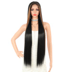 38" Super Long Straight Wigs Lace Front Wigs Middle Part Wig Black with Caramel Highlights Synthetic Wig for Women