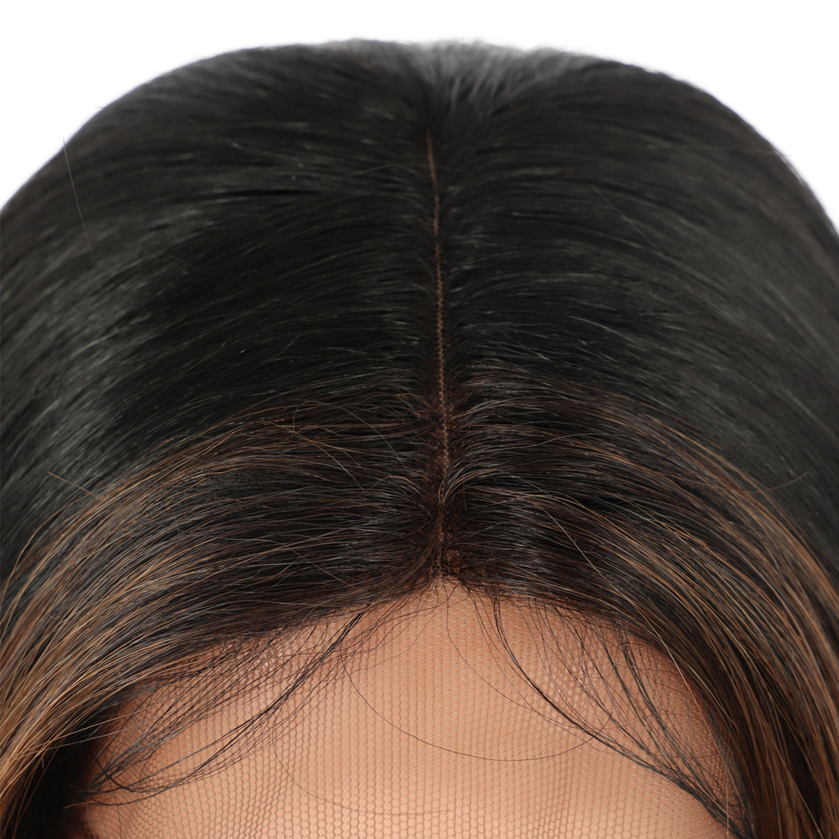 38" Super Long Straight Wigs Lace Front Wigs Middle Part Wig Black with Caramel Highlights Synthetic Wig for Women