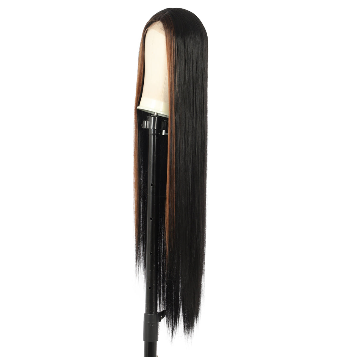 38" Super Long Straight Wigs Lace Front Wigs Middle Part Wig Black with Caramel Highlights Synthetic Wig for Women