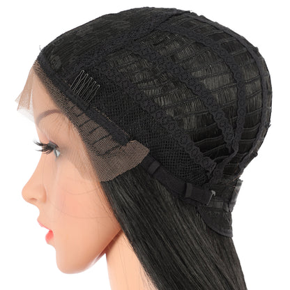 38" Super Long Straight Wigs Lace Front Wigs Middle Part Wig Black with Caramel Highlights Synthetic Wig for Women