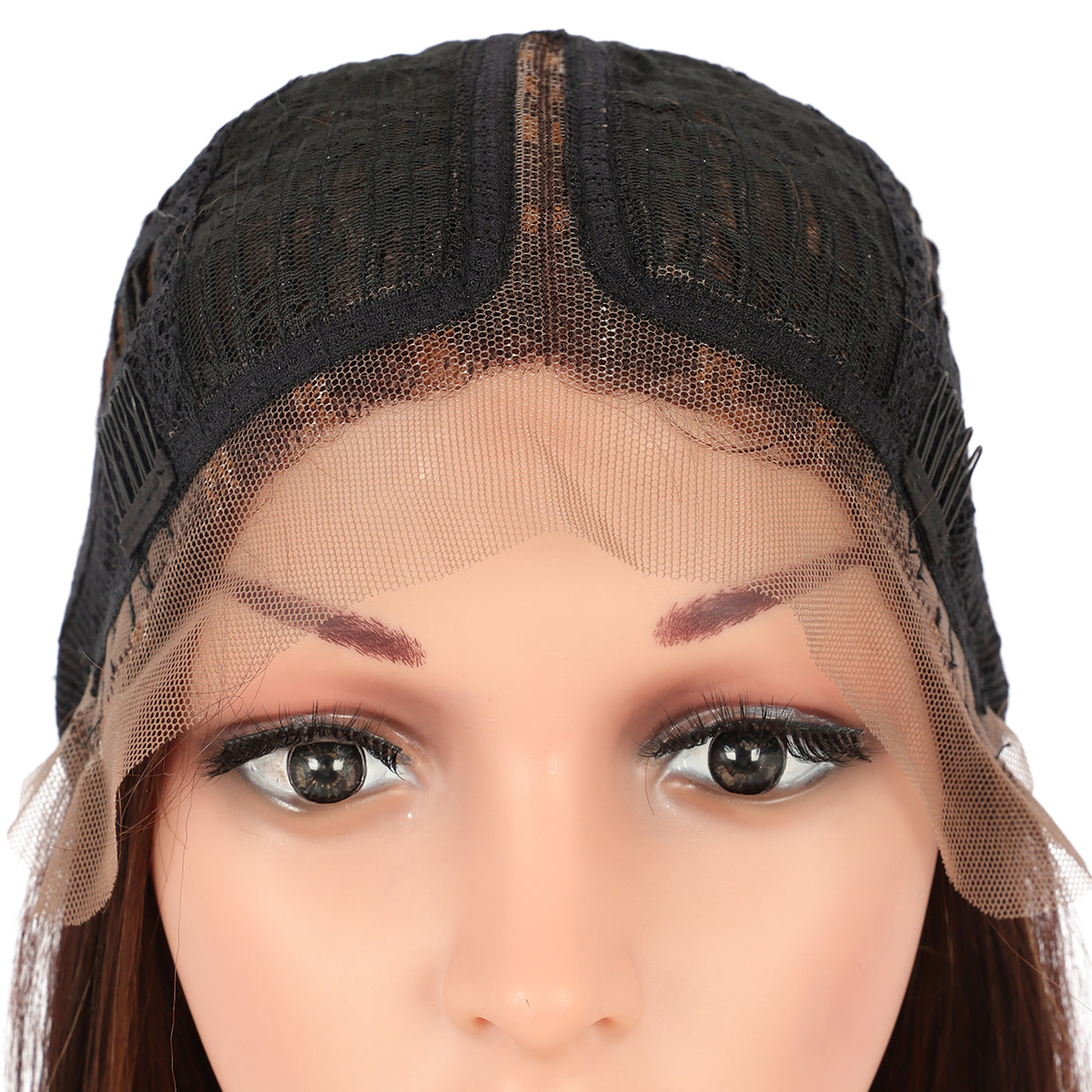 38" Super Long Straight Wigs Lace Front Wigs Middle Part Wig Dark Brown with Highlights Synthetic Wig for Women