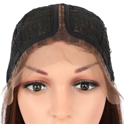 38" Super Long Straight Wigs Lace Front Wigs Middle Part Wig Dark Brown with Highlights Synthetic Wig for Women