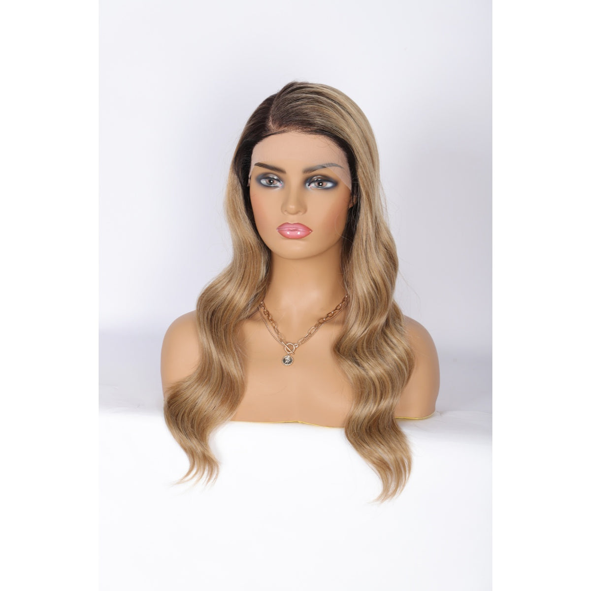 24 Inch Long Curly Wig Side Part  Loose Wave Wig Synthetic Lace Front Wig for Women Ombre Lignt Brown