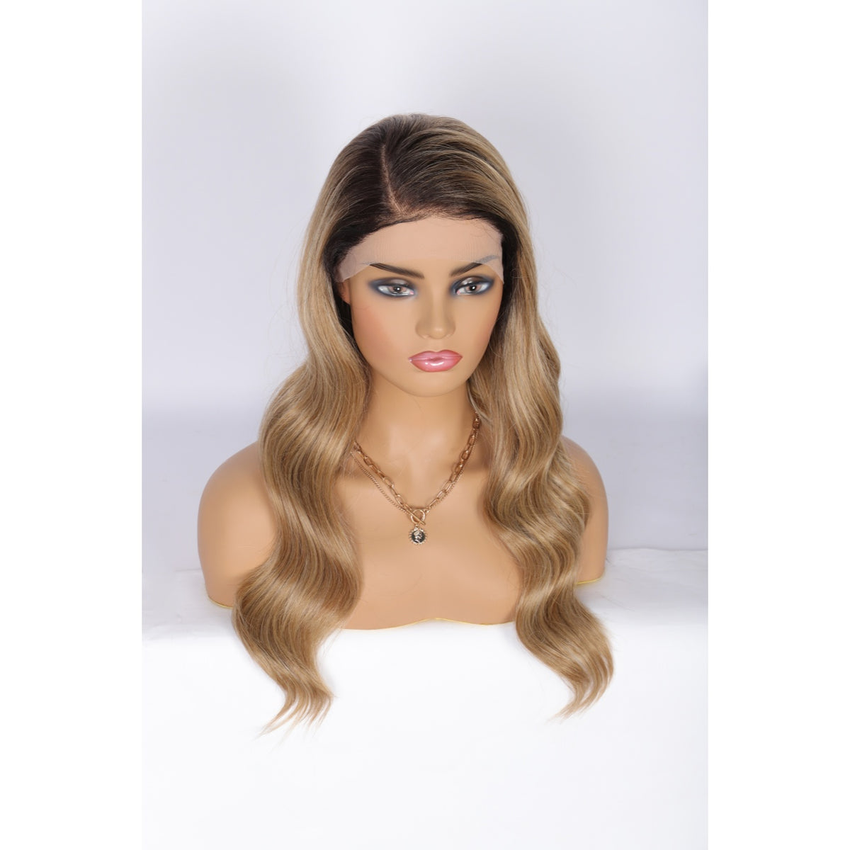 24 Inch Long Curly Wig Side Part  Loose Wave Wig Synthetic Lace Front Wig for Women Ombre Lignt Brown
