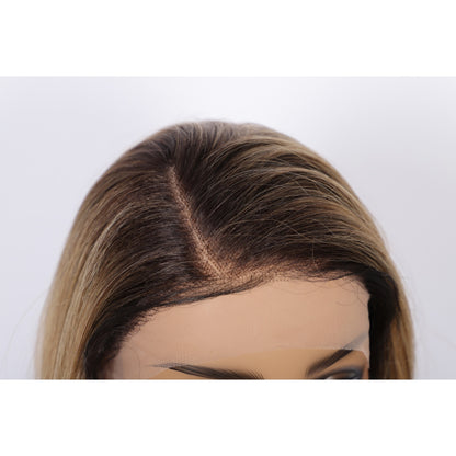 24 Inch Long Curly Wig Side Part  Loose Wave Wig Synthetic Lace Front Wig for Women Ombre Lignt Brown