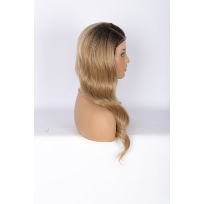 24 Inch Long Curly Wig Side Part  Loose Wave Wig Synthetic Lace Front Wig for Women Ombre Lignt Brown