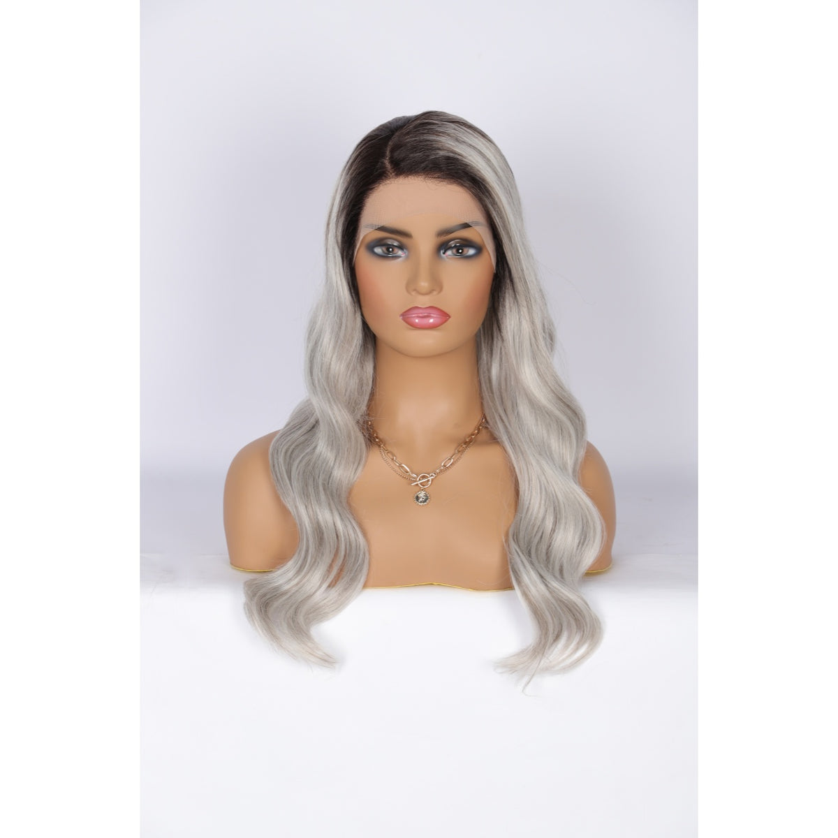 24 Inch Long Curly Wig Side Part  Loose Wave Wig Synthetic Lace Front Wig for Women Ombre Platinum Grey