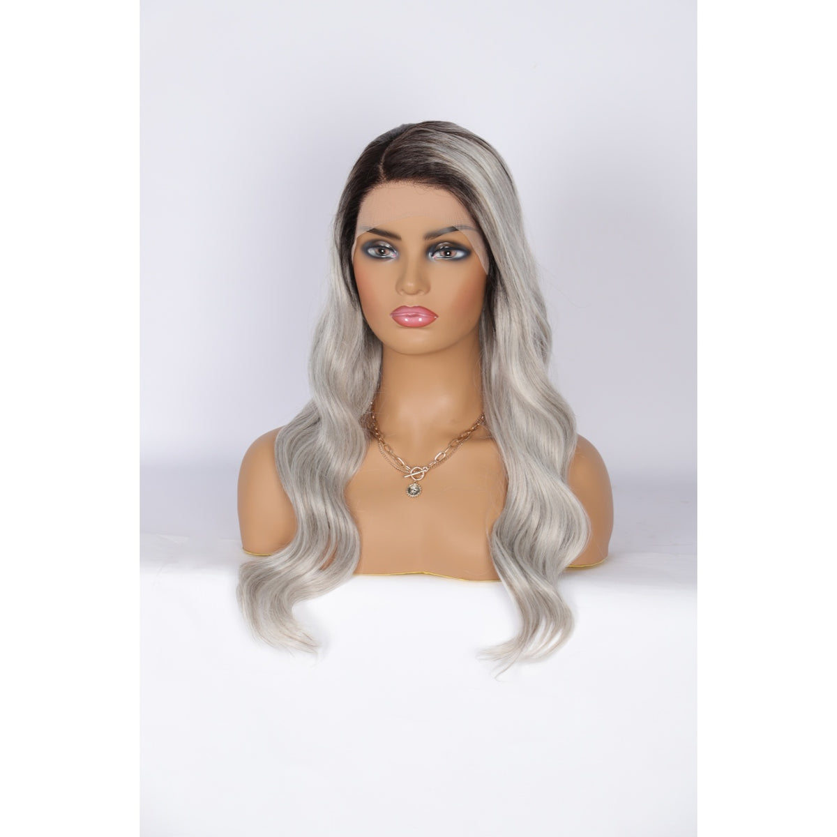 24 Inch Long Curly Wig Side Part  Loose Wave Wig Synthetic Lace Front Wig for Women Ombre Platinum Grey
