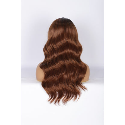 24 Inch Long Curly Wig Side Part  Loose Wave Wig Synthetic Lace Front Wig for Women Ombre Brown