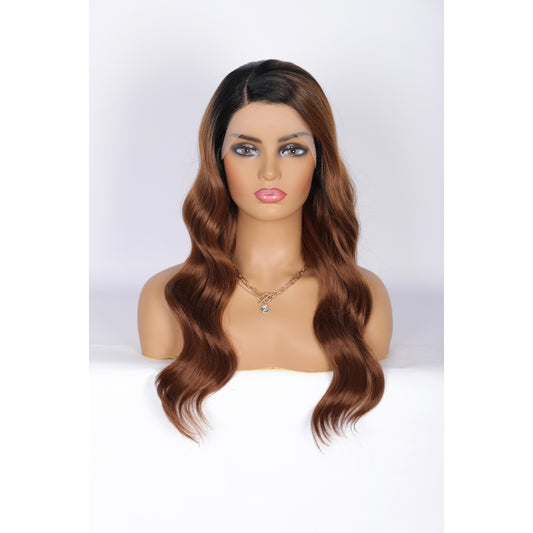 24 Inch Long Curly Wig Side Part  Loose Wave Wig Synthetic Lace Front Wig for Women Ombre Brown