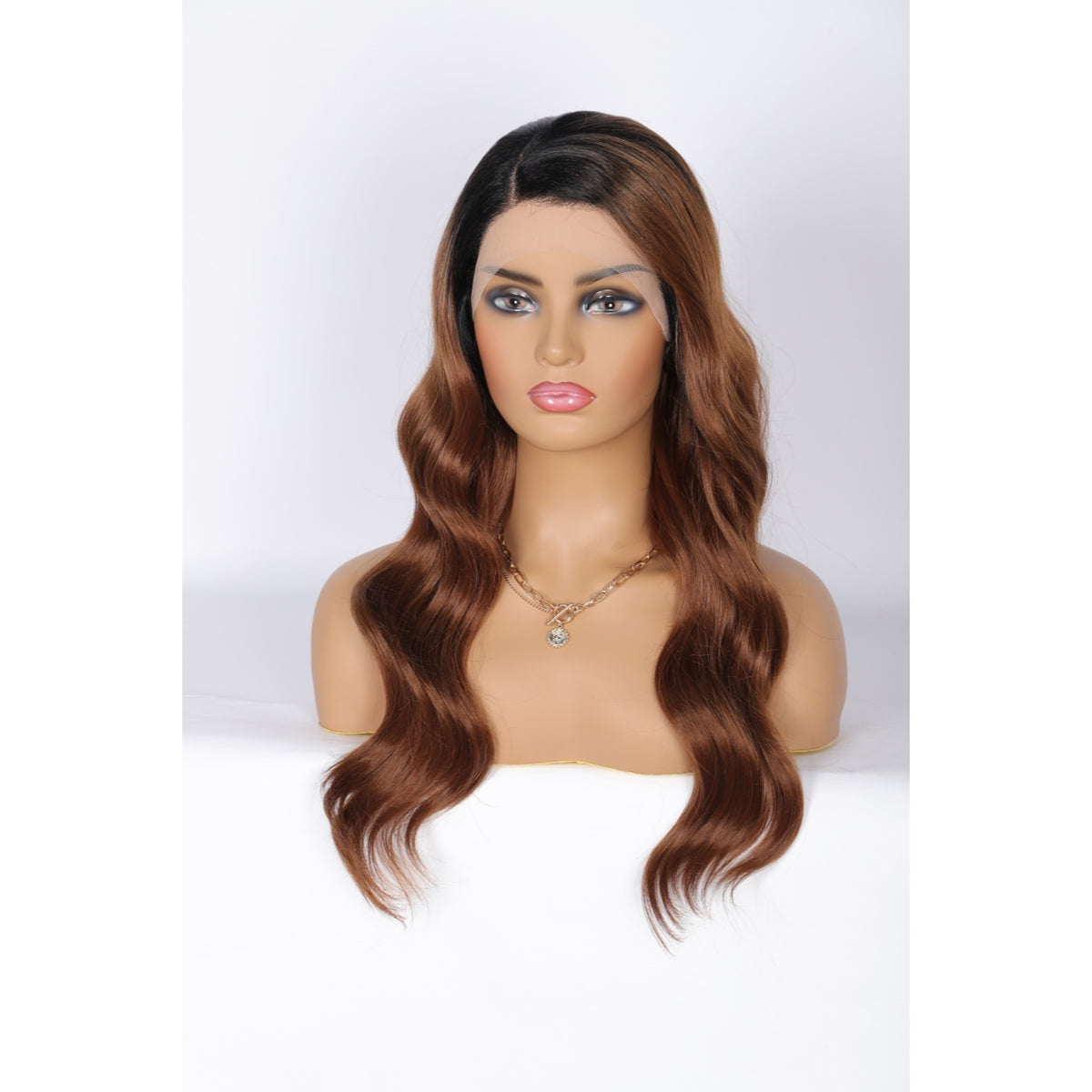 24 Inch Long Curly Wig Side Part  Loose Wave Wig Synthetic Lace Front Wig for Women Ombre Brown