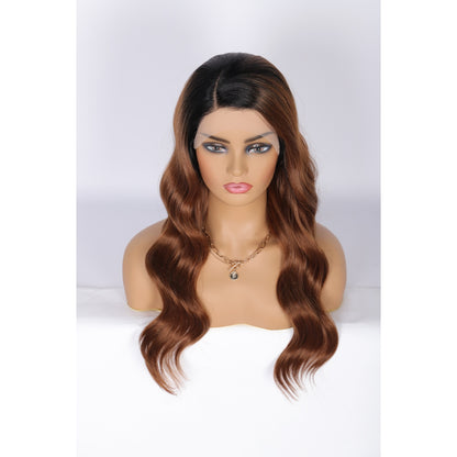 24 Inch Long Curly Wig Side Part  Loose Wave Wig Synthetic Lace Front Wig for Women Ombre Brown