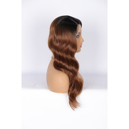 24 Inch Long Curly Wig Side Part  Loose Wave Wig Synthetic Lace Front Wig for Women Ombre Brown