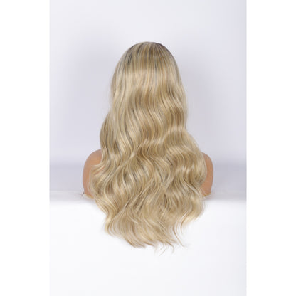 24 Inch Long Curly Wig Side Part  Loose Wave Wig Synthetic Lace Front Wig for Women Ombre Platinum Blonde
