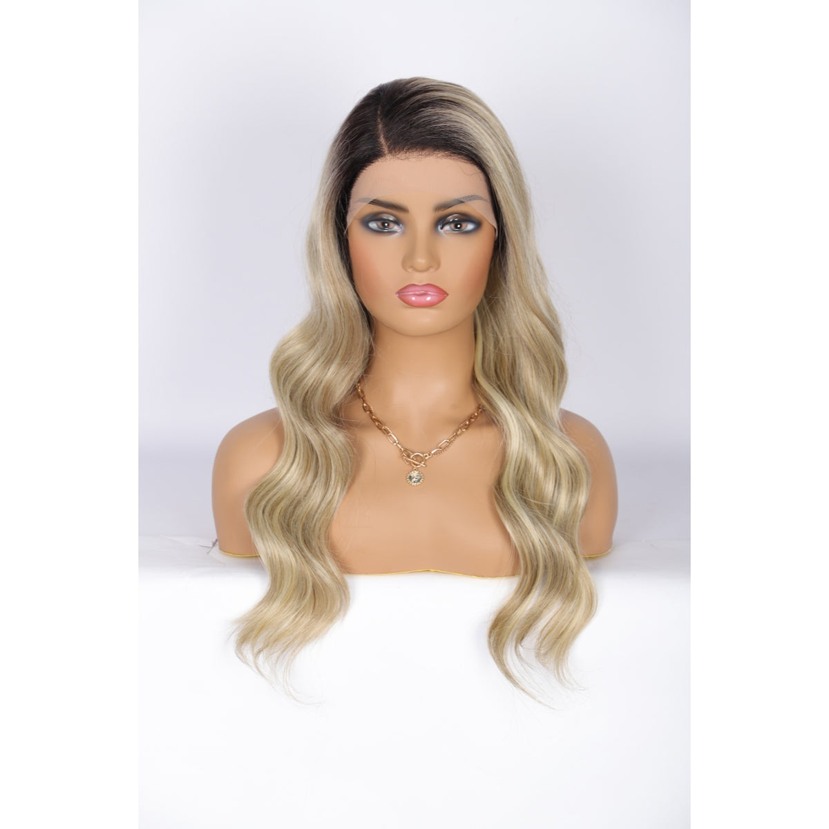 24 Inch Long Curly Wig Side Part  Loose Wave Wig Synthetic Lace Front Wig for Women Ombre Platinum Blonde