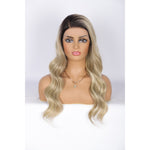 24 Inch Long Curly Wig Side Part  Loose Wave Wig Synthetic Lace Front Wig for Women Ombre Platinum Blonde
