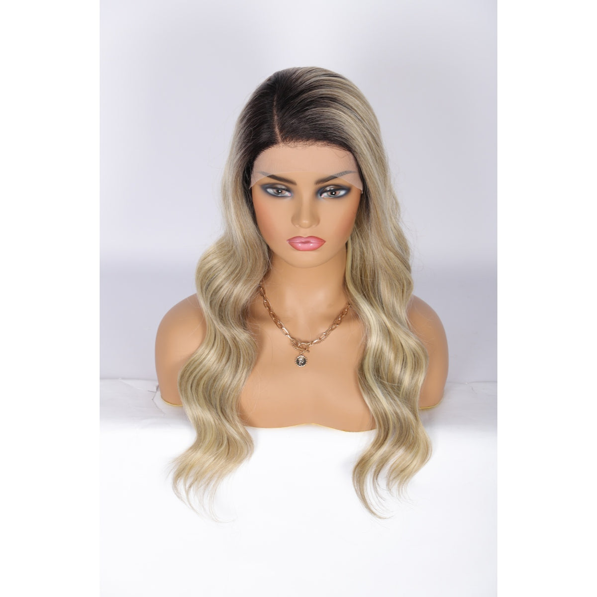 24 Inch Long Curly Wig Side Part  Loose Wave Wig Synthetic Lace Front Wig for Women Ombre Platinum Blonde