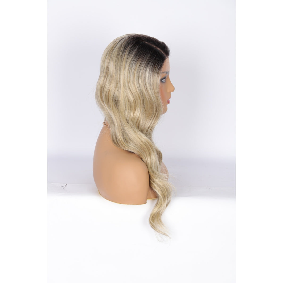 24 Inch Long Curly Wig Side Part  Loose Wave Wig Synthetic Lace Front Wig for Women Ombre Platinum Blonde
