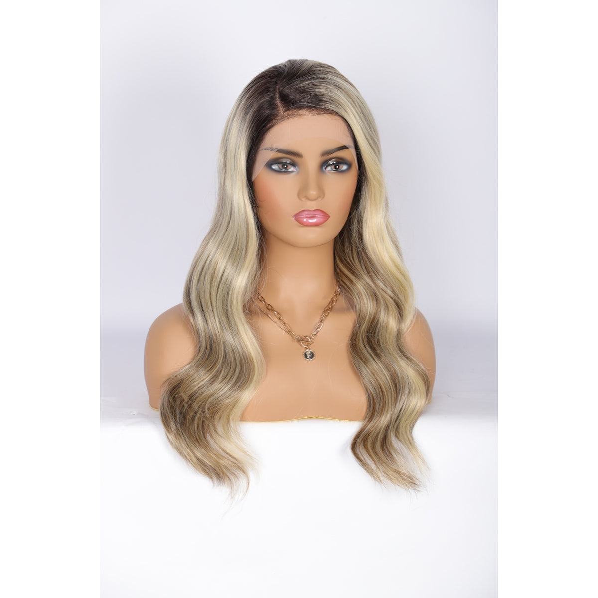 24 Inch Long Curly Wig Side Part  Loose Wave Wig Synthetic Lace Front Wig for Women Ombre Balayage Ash Blonde
