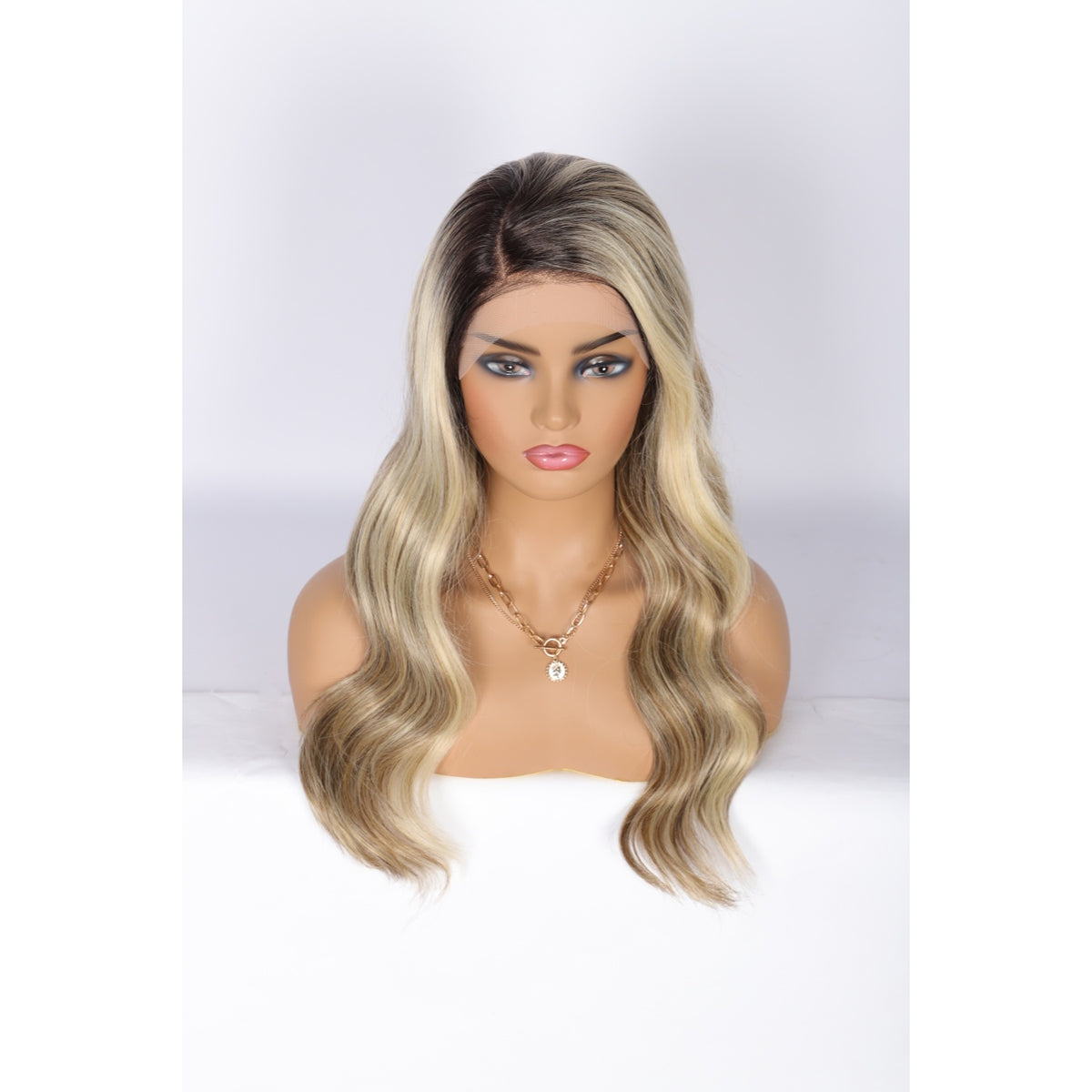 24 Inch Long Curly Wig Side Part  Loose Wave Wig Synthetic Lace Front Wig for Women Ombre Balayage Ash Blonde