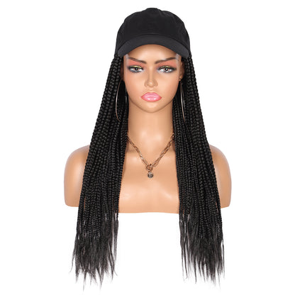 23 Inch Box Braid Wig with Baseball Cap Synthetic Braided Wigs for Women Easy Wear Daily Hairstyle，Black Color