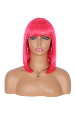 Bob Wigs for Women Short Straight Bob Wig with Hair Bangs Natural Looking Heat Resistant Synthetic Hair Wigs for Women 13 Inches (Hot Pink)