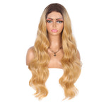 4x4" Free Parting Synthetic Lace Front Wigs with Baby Hairs Natural High Temperature Ombre blonde Color 130% Density Curly Wavy Frontal Lace Hair Wigs for Women,28 Inches