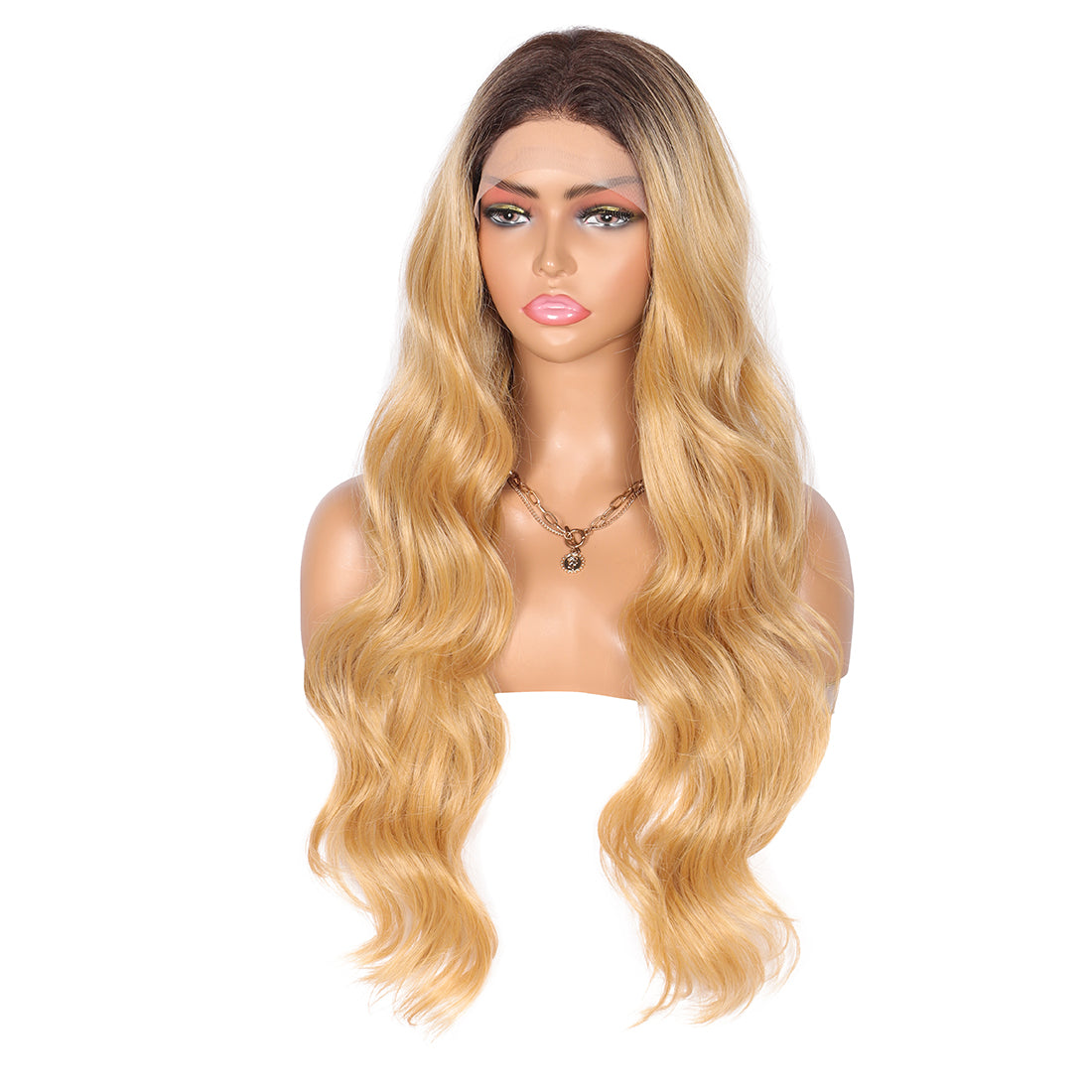 4x4" Free Parting Synthetic Lace Front Wigs with Baby Hairs Natural High Temperature Ombre blonde Color 130% Density Curly Wavy Frontal Lace Hair Wigs for Women,28 Inches