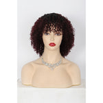 11" Short Afro Kinky Curly Wig with Bangs Human Hair Curly Afro Wig Burgundy Red  Wig for Women