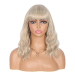 Short Synthetic Light ash blonde Wig with Hair Bangs Short Wavy Curly Wig for Women -Natural Looking and Heat Resistant Full Head Hair Replacement Wig for Daily Wear or Costume Wig