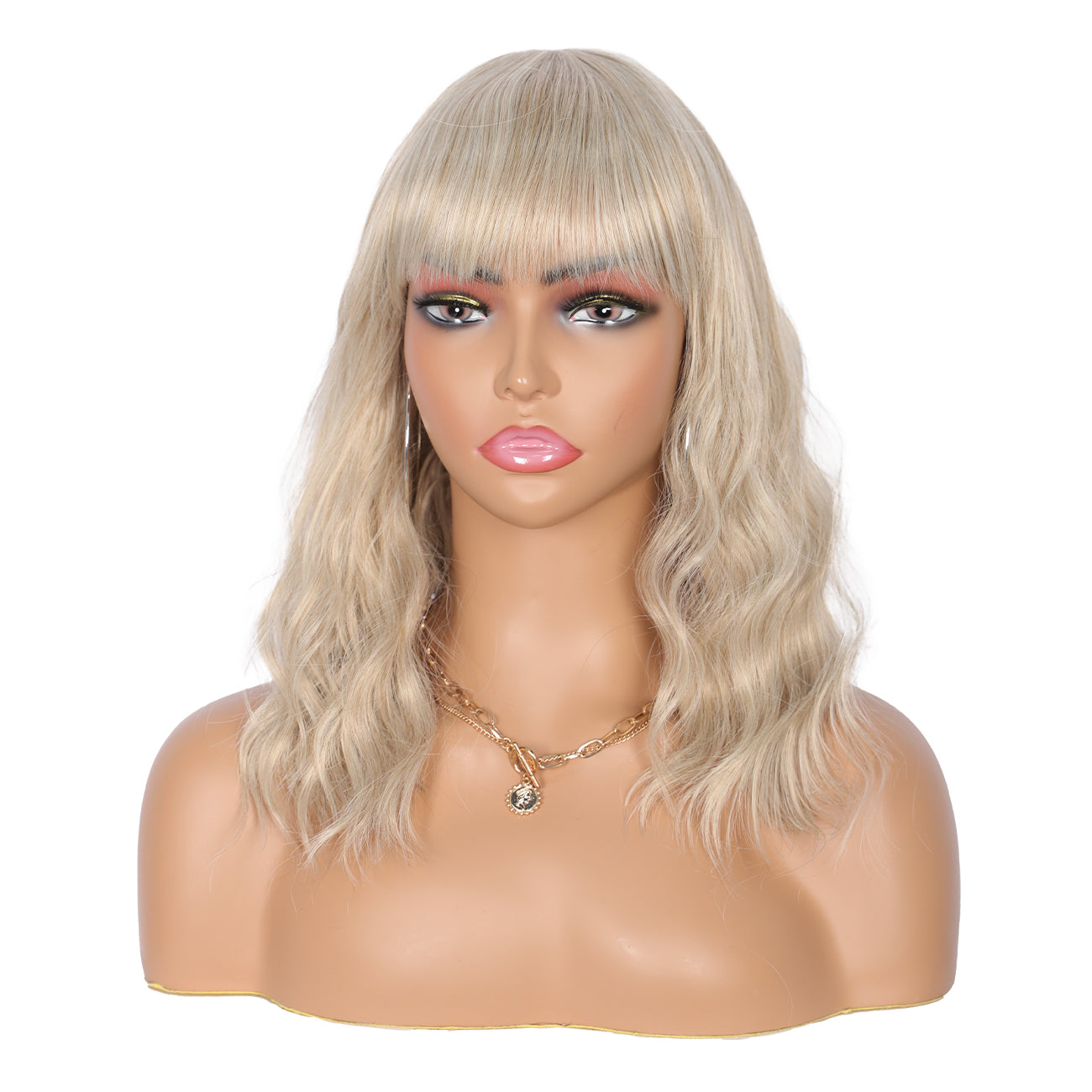 Short Synthetic Light ash blonde Wig with Hair Bangs Short Wavy Curly Wig for Women -Natural Looking and Heat Resistant Full Head Hair Replacement Wig for Daily Wear or Costume Wig