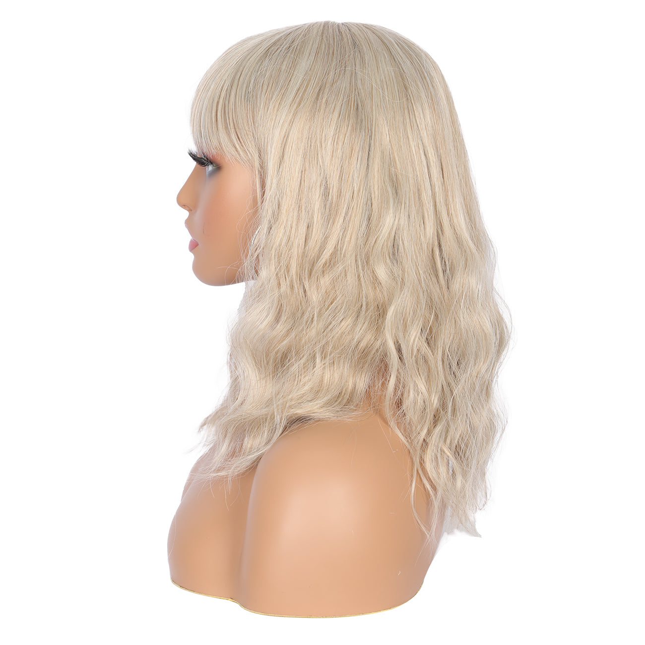 Short Synthetic Light ash blonde Wig with Hair Bangs Short Wavy Curly Wig for Women -Natural Looking and Heat Resistant Full Head Hair Replacement Wig for Daily Wear or Costume Wig