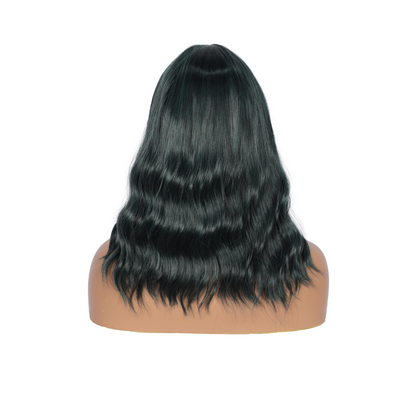 Short Synthetic Dark Teal Green Wig with Hair Bangs Short Wavy Curly Wig for Women -Natural Looking and Heat Resistant Full Head Hair Replacement Wig for Daily Wear or Costume Wig
