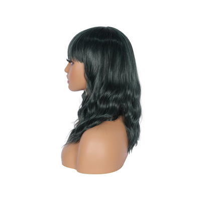 Short Synthetic Dark Teal Green Wig with Hair Bangs Short Wavy Curly Wig for Women -Natural Looking and Heat Resistant Full Head Hair Replacement Wig for Daily Wear or Costume Wig
