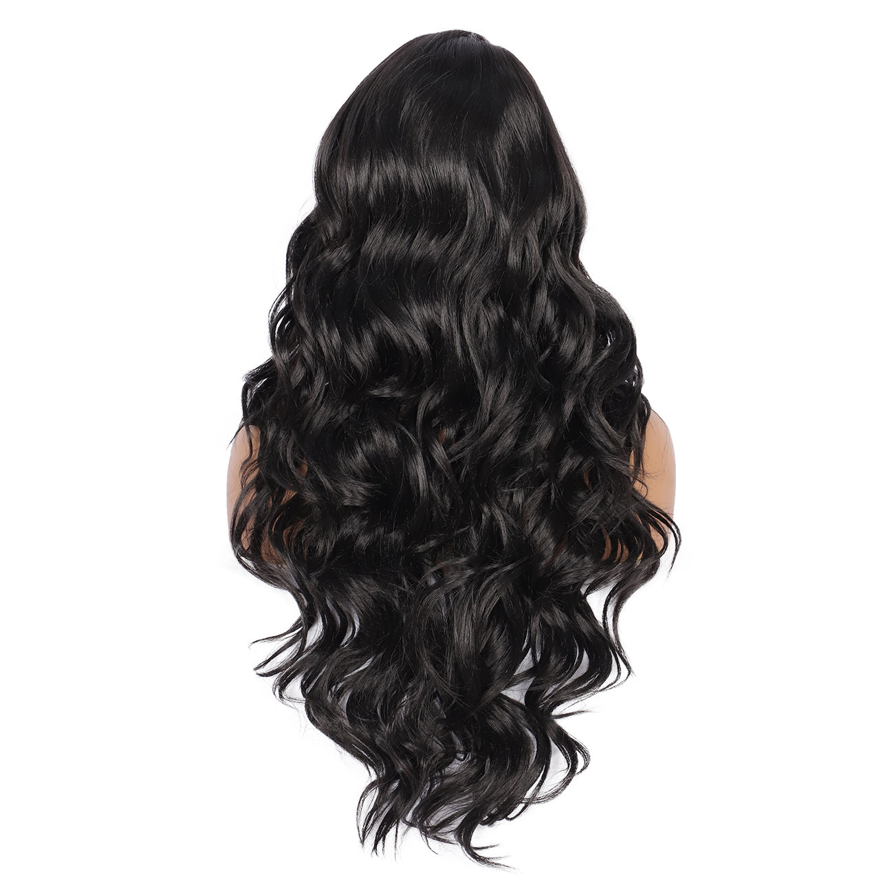 28 inches Black  Yaki Synthetic Hair Wigs for Women Long Body Wavy Curly Wigs L Parting Natural Looking Heat Resistant Replacement Wigs